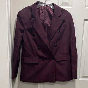 SHEIN Elegant Double-Breasted Burgundy Blazer